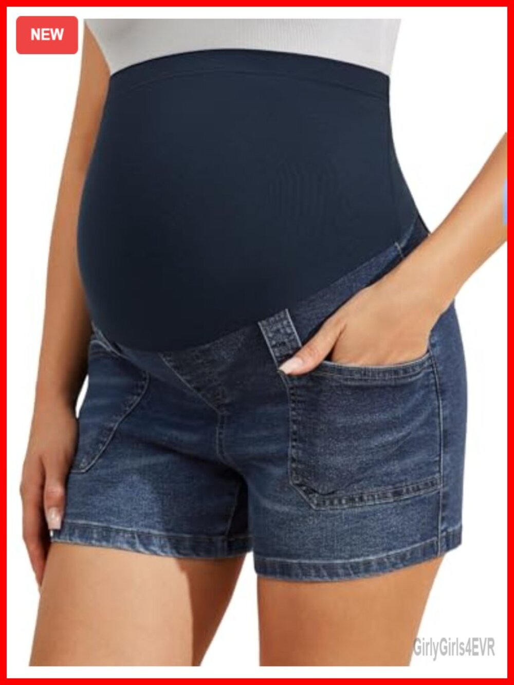 Maternity Jean Shorts Over The Belly High Waist Stretch Cotton Blend with Deep